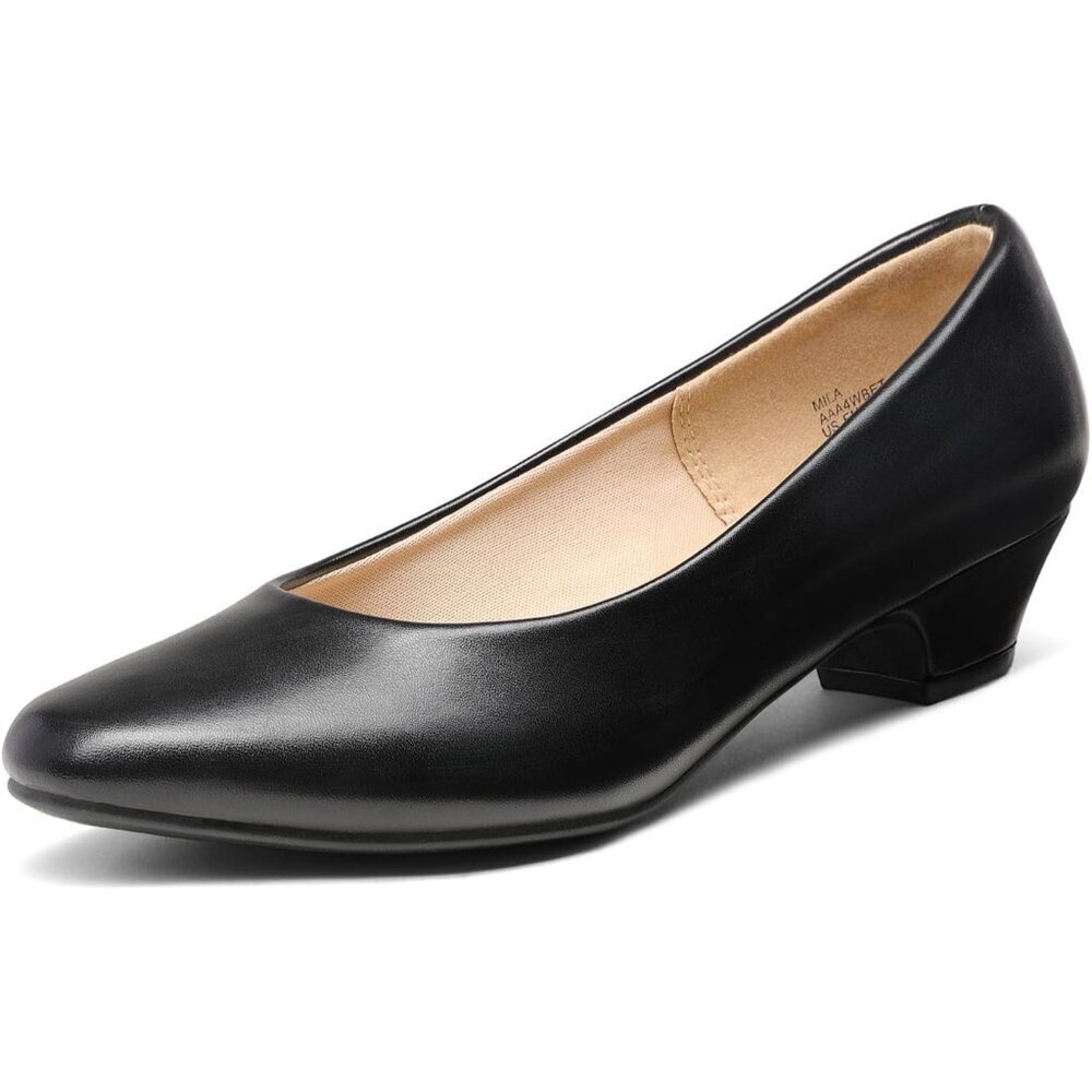 Dream Pairs Women's Black Pu Closed Pointed Toe Low Chunky Heel Pump Shoes